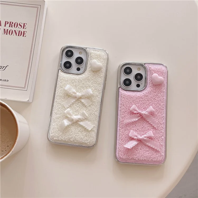 Для Iphone 15 Pro Max Case Case Heart Bows Weet Texture TPU Colepting Phone Cope - Белый