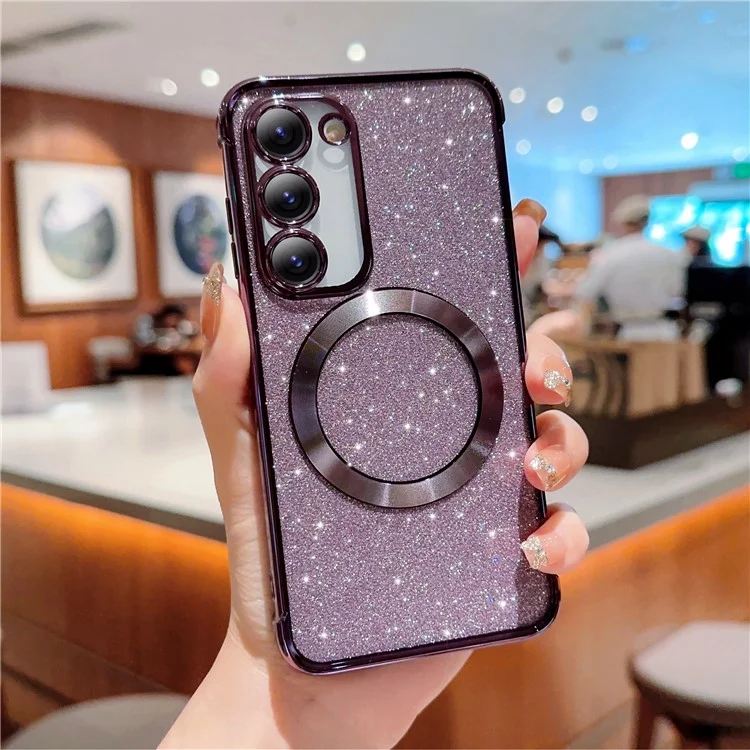For Samsung Galaxy S23 Case Electroplating Glitter TPU Clear Phone Cover Compatible with MagSafe - Dark Purple