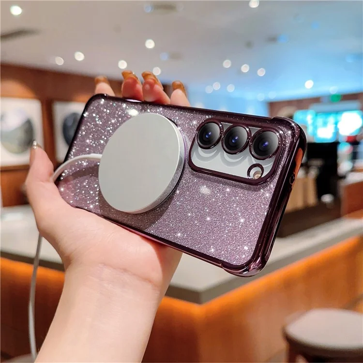 For Samsung Galaxy S23 Case Electroplating Glitter TPU Clear Phone Cover Compatible with MagSafe - Dark Purple