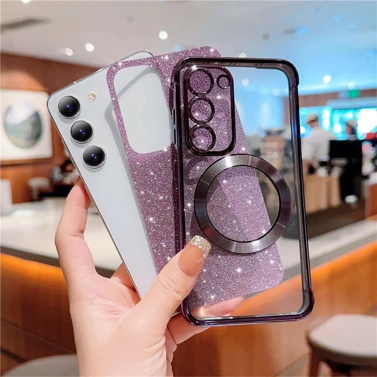 For Samsung Galaxy S23 Case Electroplating Glitter TPU Clear Phone Cover Compatible with MagSafe - Dark Purple