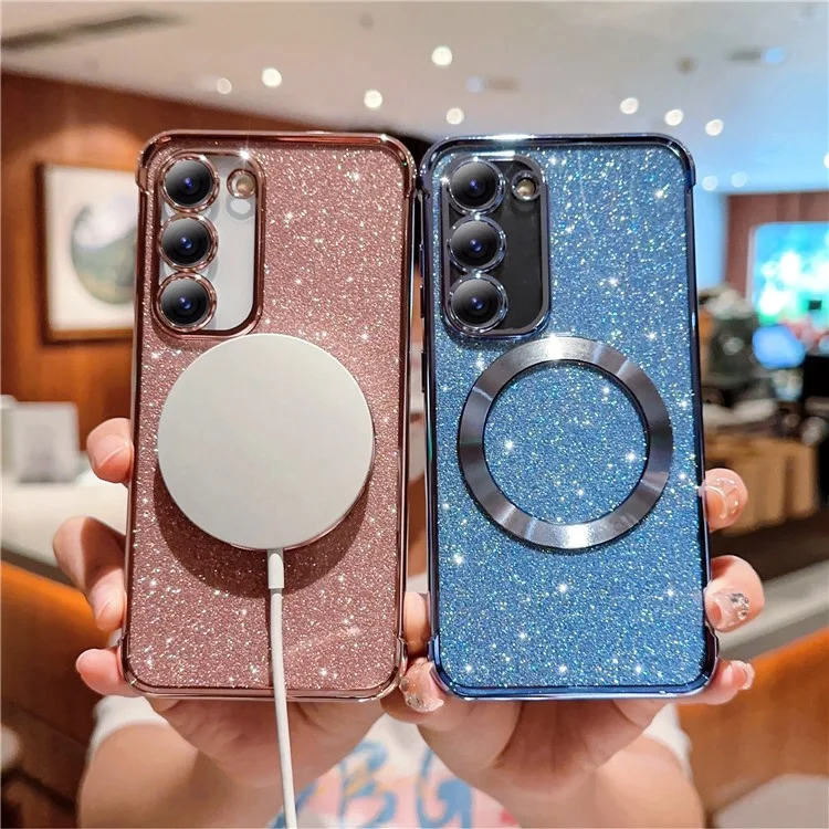 For Samsung Galaxy S23 Case Electroplating Glitter TPU Clear Phone Cover Compatible with MagSafe - Dark Purple