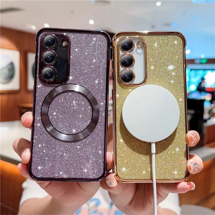For Samsung Galaxy S23 Case Electroplating Glitter TPU Clear Phone Cover Compatible with MagSafe - Dark Purple