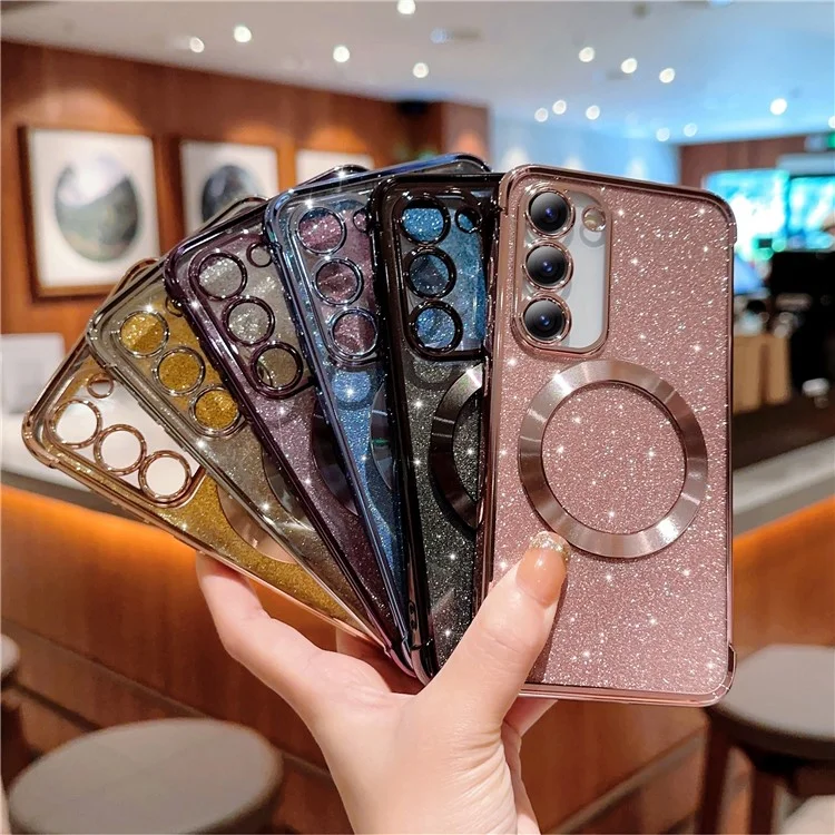 For Samsung Galaxy S23 Case Electroplating Glitter TPU Clear Phone Cover Compatible with MagSafe - Dark Purple
