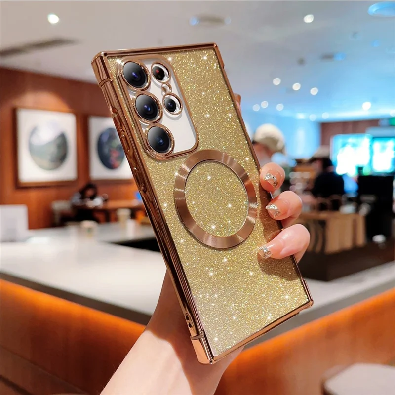 For Samsung Galaxy S23 Ultra Case Electroplating Glitter TPU Clear Phone Cover Magnetic Case - Gold