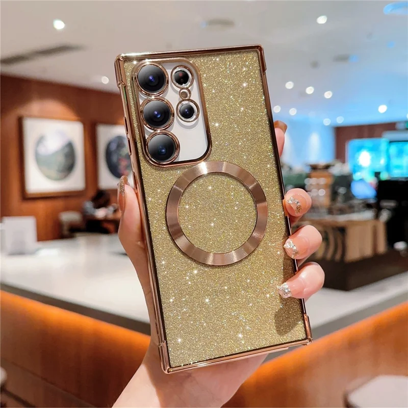 For Samsung Galaxy S23 Ultra Case Electroplating Glitter TPU Clear Phone Cover Magnetic Case - Gold