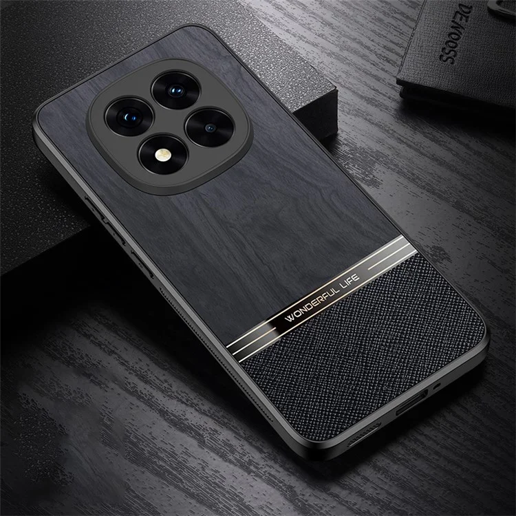 Для Xiaomi Redmi Примечание 14 Pro+ 5g Case Wood Texture Teamed Covered Tpu Phone Защитная Крышка - Черный