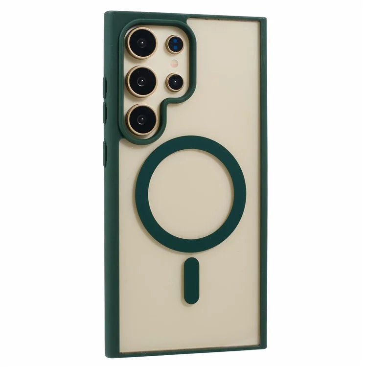 For Samsung Galaxy S24 Ultra Case Compatible with MagSafe Shockproof PC+TPU Clear Phone Cover - Green