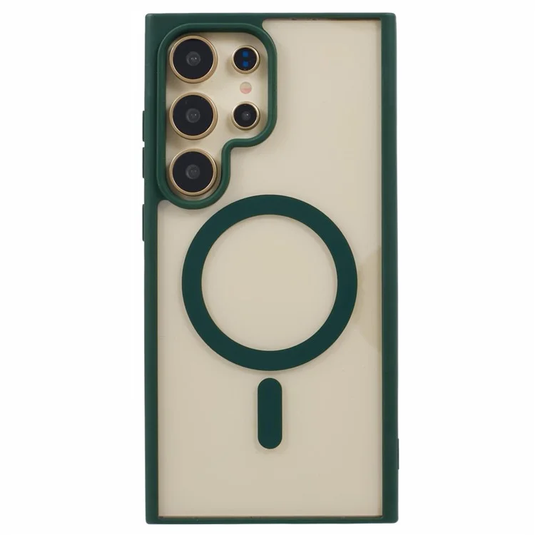 For Samsung Galaxy S24 Ultra Case Compatible with MagSafe Shockproof PC+TPU Clear Phone Cover - Green