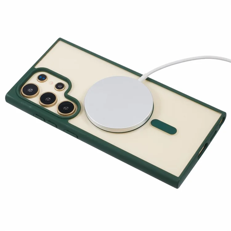 For Samsung Galaxy S24 Ultra Case Compatible with MagSafe Shockproof PC+TPU Clear Phone Cover - Green