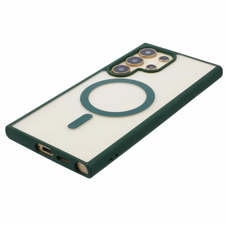 For Samsung Galaxy S24 Ultra Case Compatible with MagSafe Shockproof PC+TPU Clear Phone Cover - Green