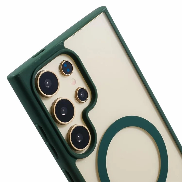 For Samsung Galaxy S24 Ultra Case Compatible with MagSafe Shockproof PC+TPU Clear Phone Cover - Green