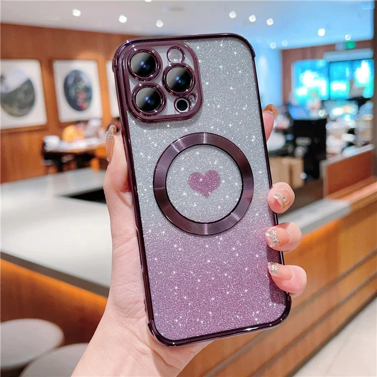 Pour Iphone 16 Pro Max Case Gradient Sparkle TPU Tpul Couverture Compatible Avec Magsafe - Violet Foncé