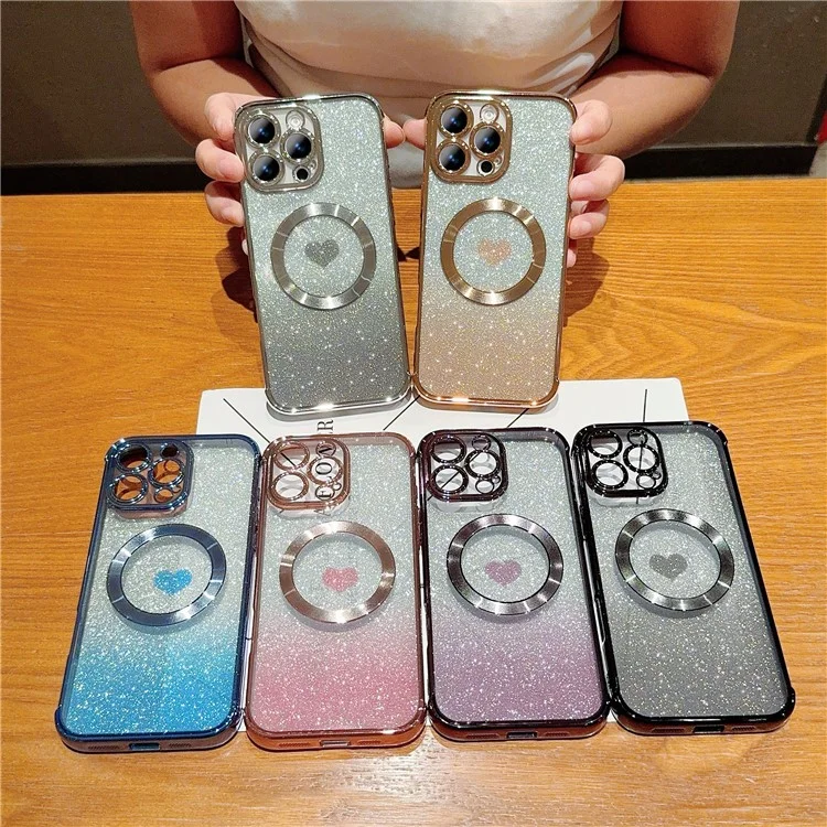 Pour Iphone 16 Pro Max Case Gradient Sparkle TPU Tpul Couverture Compatible Avec Magsafe - Violet Foncé