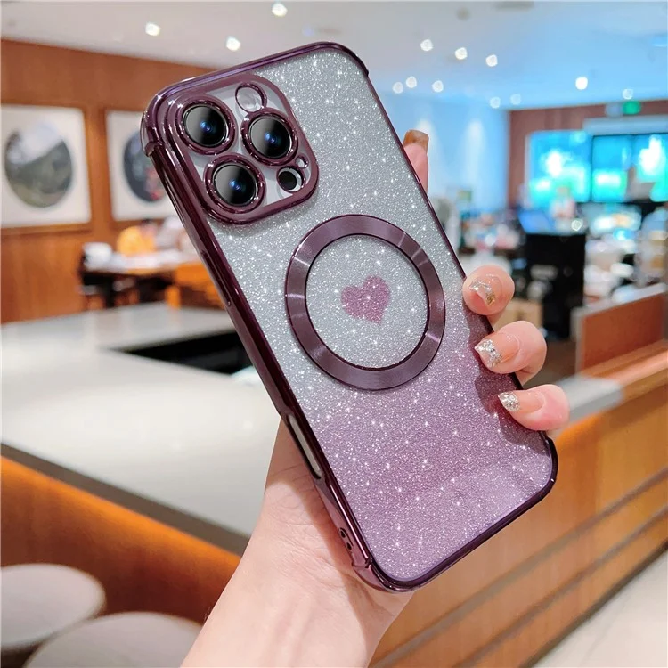 Pour Iphone 16 Pro Max Case Gradient Sparkle TPU Tpul Couverture Compatible Avec Magsafe - Violet Foncé