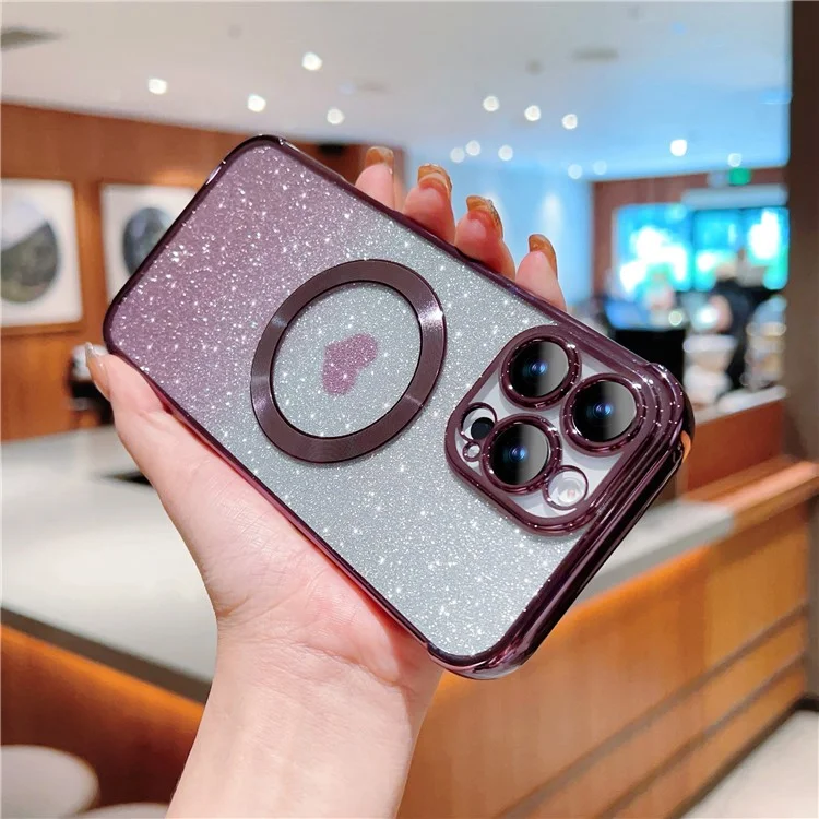 Pour Iphone 16 Pro Max Case Gradient Sparkle TPU Tpul Couverture Compatible Avec Magsafe - Violet Foncé
