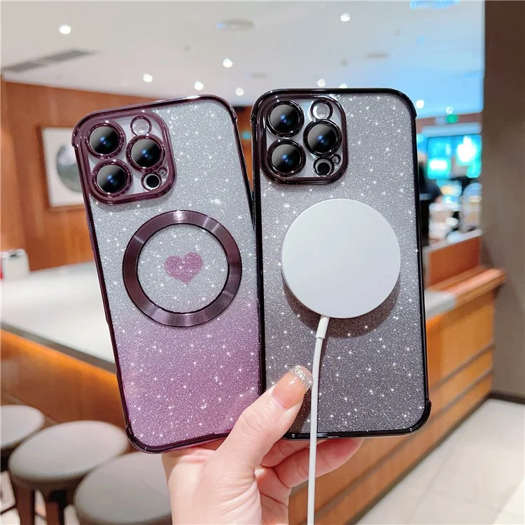 Pour Iphone 16 Pro Max Case Gradient Sparkle TPU Tpul Couverture Compatible Avec Magsafe - Violet Foncé