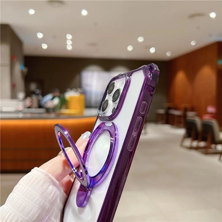 Для Iphone 16 Pro Max Case Glitter Magnetic Bickstand Укрепленные Углы Acryl+tpu Phone Cover - Розовый