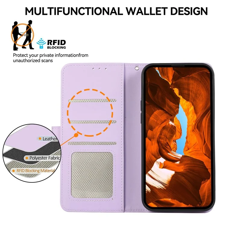 Для Motorola Moto G55 5G Case RFID Blocking Flip Leather Phone Cope - Фиолетовый