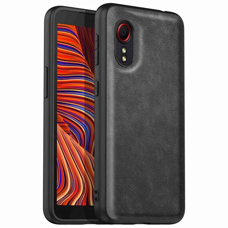 Phone Case for Samsung Galaxy Xcover 5 Fall Proof Retro PU Leather Coated TPU+PC Phone Protective Cover - Black