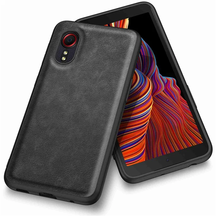 Phone Case for Samsung Galaxy Xcover 5 Fall Proof Retro PU Leather Coated TPU+PC Phone Protective Cover - Black