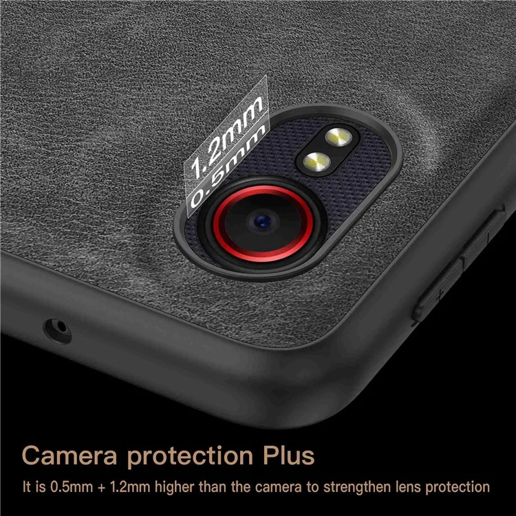 Phone Case for Samsung Galaxy Xcover 5 Fall Proof Retro PU Leather Coated TPU+PC Phone Protective Cover - Black
