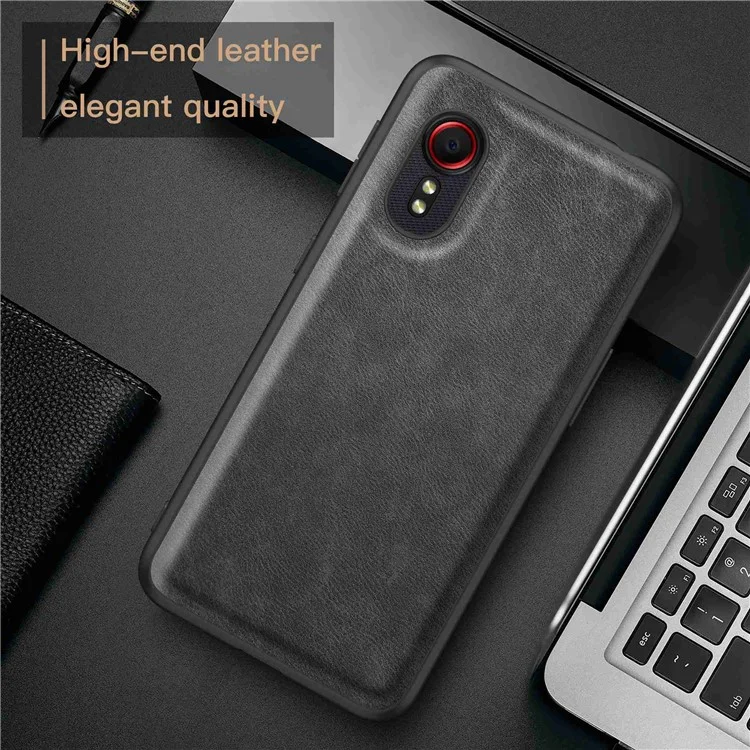 Phone Case for Samsung Galaxy Xcover 5 Fall Proof Retro PU Leather Coated TPU+PC Phone Protective Cover - Black