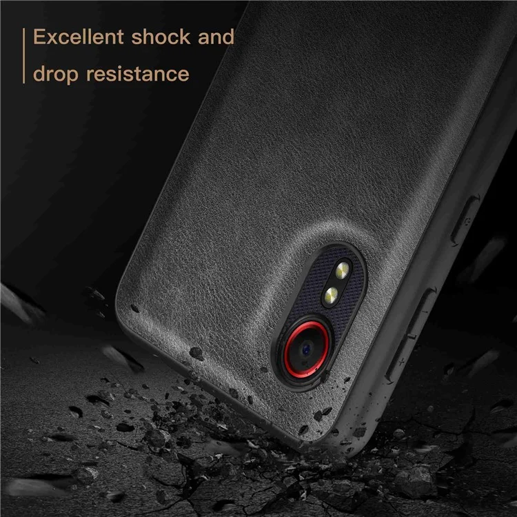 Phone Case for Samsung Galaxy Xcover 5 Fall Proof Retro PU Leather Coated TPU+PC Phone Protective Cover - Black