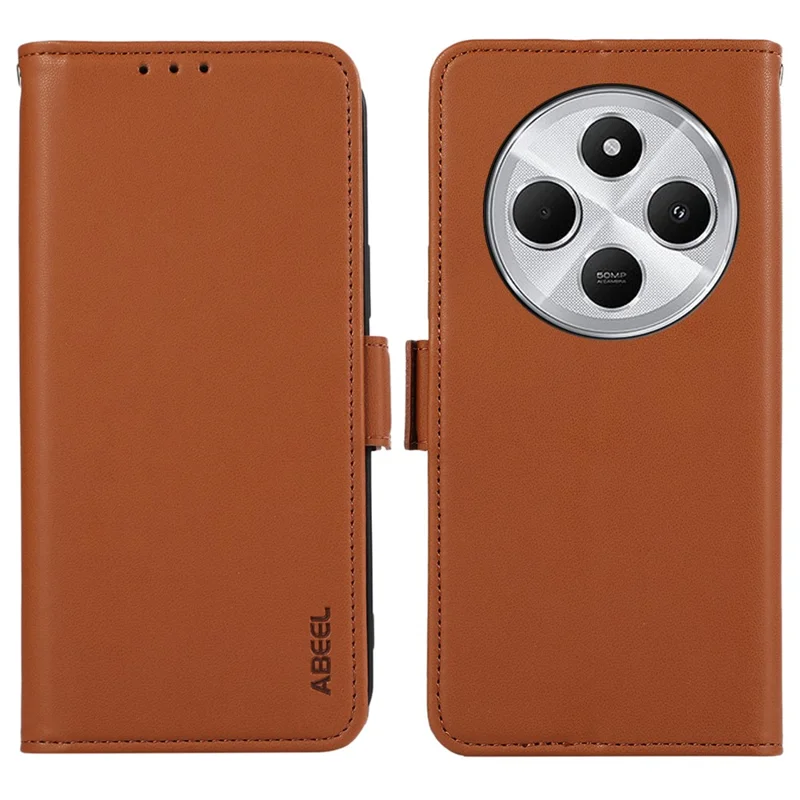 ABEEL For Xiaomi Poco C75 4G / Redmi 14R 5G / 14C 4G Case Leather Phone Cover with RFID Blocking Wallet - Brown