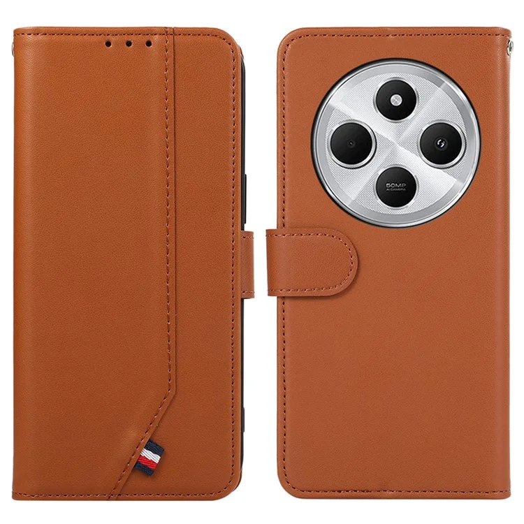Для Xiaomi Redmi 14C 4G Case RFID Блокирующая Крышка Телефонного Телефона Flip Flip - Коричневый