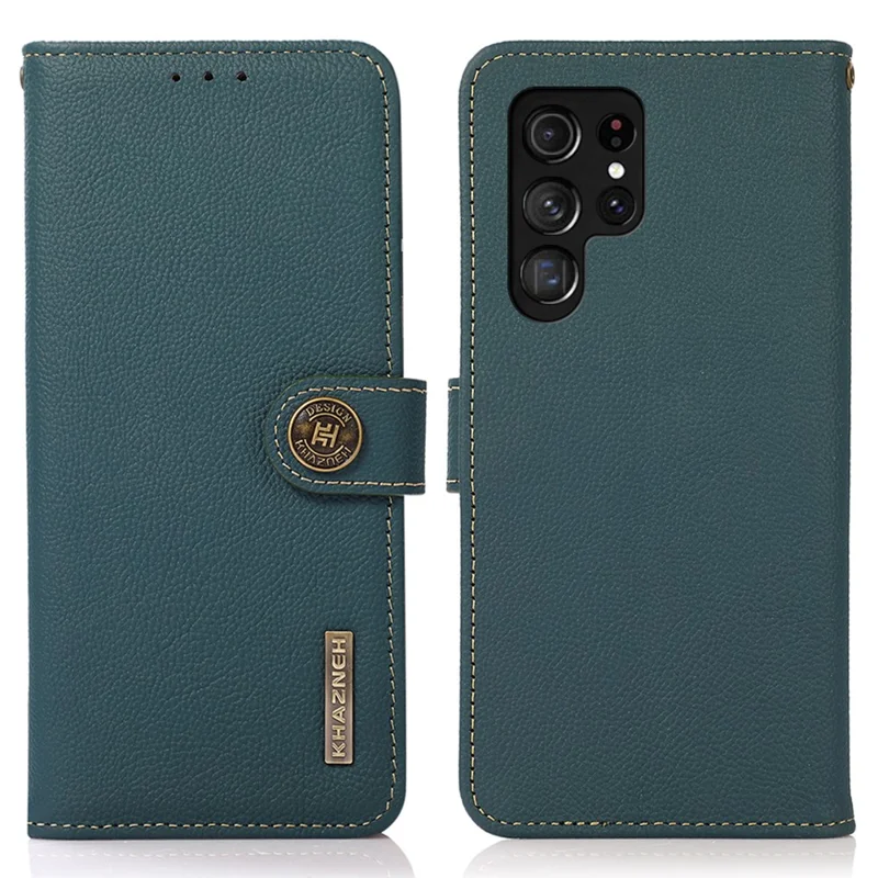Khazneh Für Samsung Galaxy S25 Ultra -hülle Echte Kuh Leder Brieftasche Telefonabdeckung - Grün