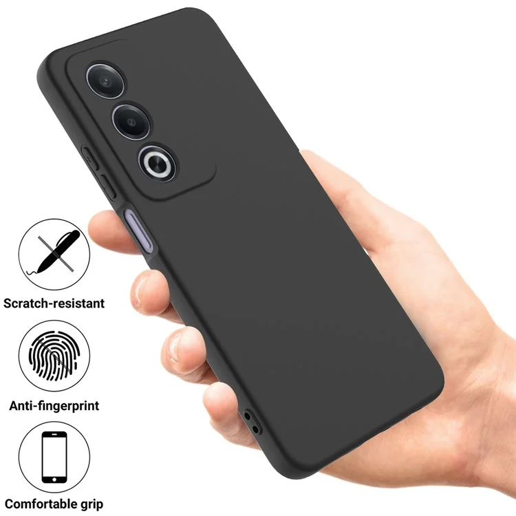 Für Oppo A80 5G-Hülle, flüssiges Silikon, kratzfeste Handytasche mit Handschlaufe - Schwarz