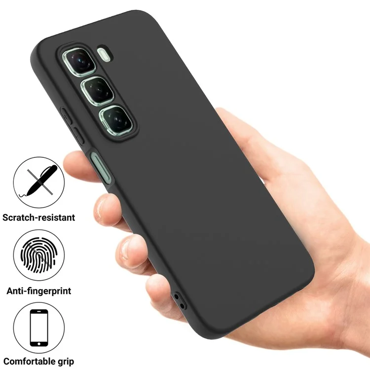 For Infinix Hot 50 4G Case Liquid Silicone Anti-Scratch Phone Cover with Hand Strap - Black