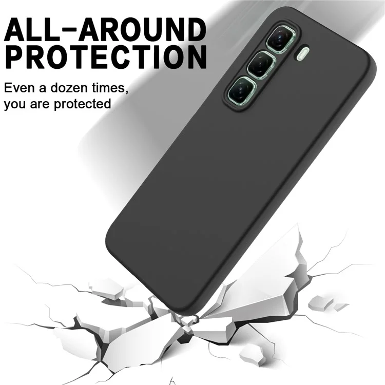For Infinix Hot 50 4G Case Liquid Silicone Anti-Scratch Phone Cover with Hand Strap - Black