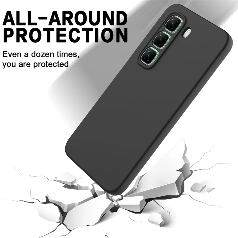 For Infinix Hot 50 5G Case Liquid Silicone Anti-Scratch Phone Cover with Hand Strap - Black