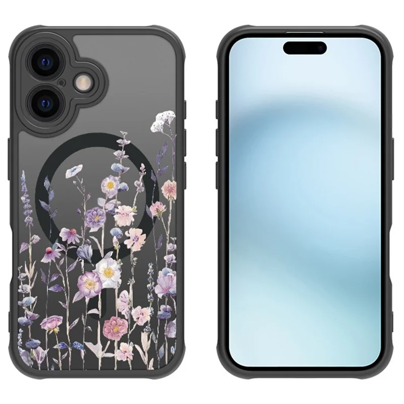 Para Iphone 16 Case Compatível Com MagSafe Flor Printing Padrão Anti-Drop Tpu+tampa do Telefone pc