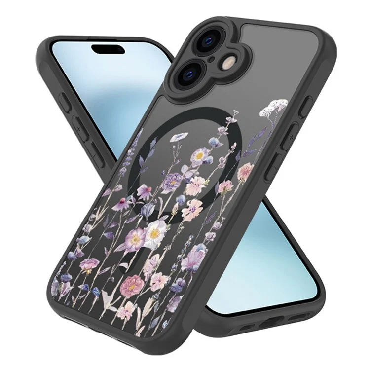 Para Iphone 16 Case Compatível Com MagSafe Flor Printing Padrão Anti-Drop Tpu+tampa do Telefone pc