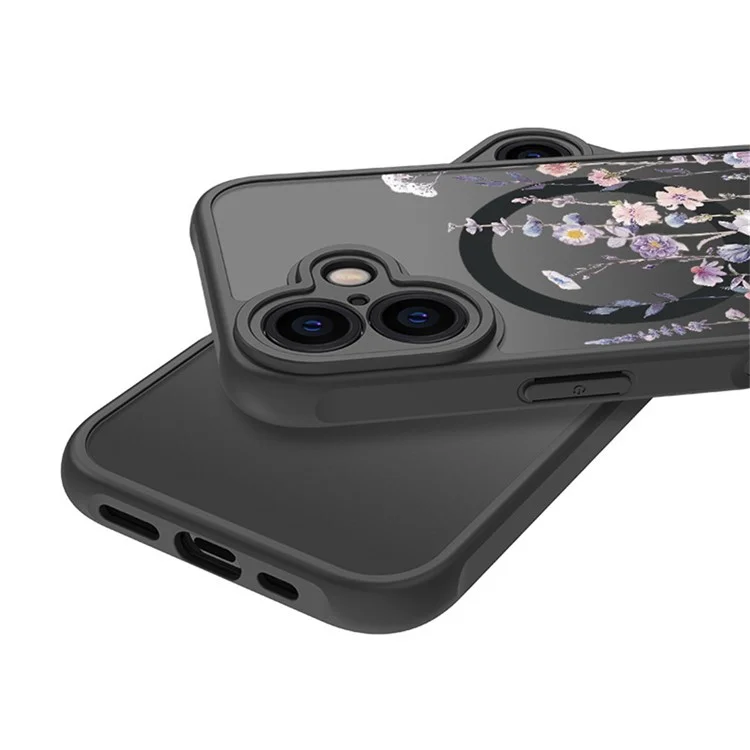 Para Iphone 16 Case Compatível Com MagSafe Flor Printing Padrão Anti-Drop Tpu+tampa do Telefone pc