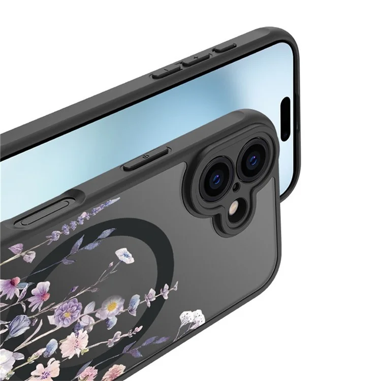 Para Iphone 16 Case Compatível Com MagSafe Flor Printing Padrão Anti-Drop Tpu+tampa do Telefone pc