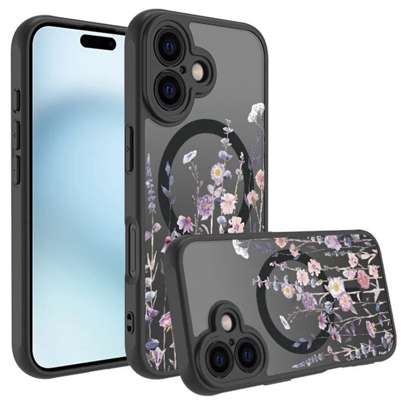 Pour Iphone 16 Plus Case Compatible Avec Magsafe Flower Printing Pattern Anti-Drop Tpu + pc Téléphone Couverture
