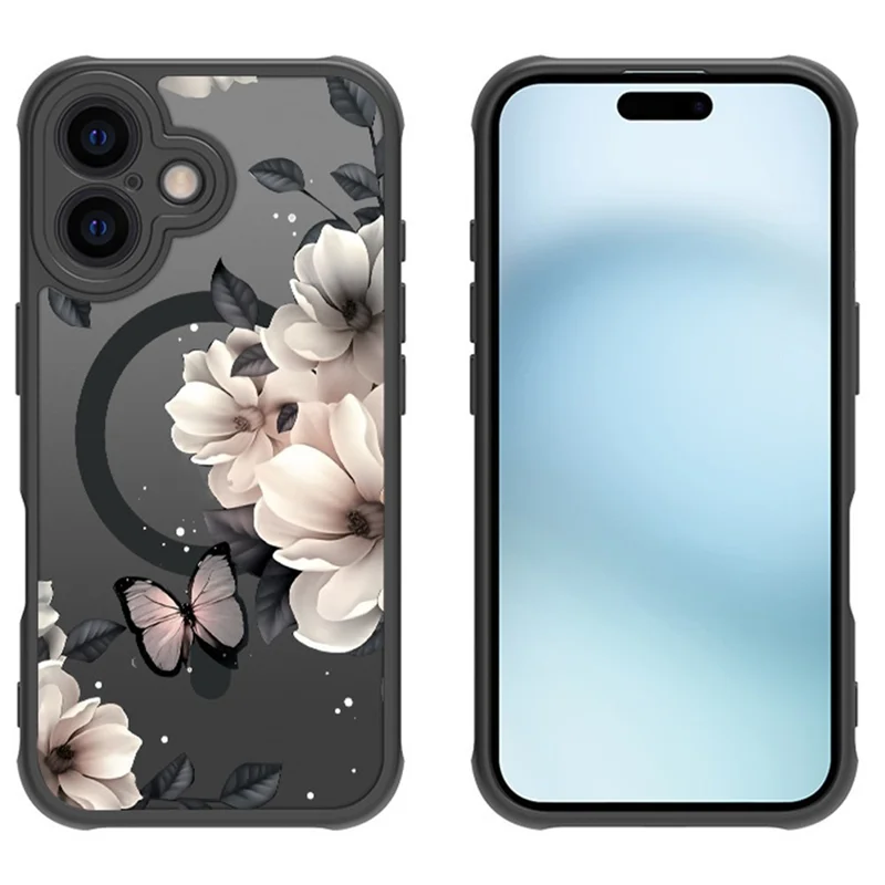 For iPhone 16 Case Compatible with MagSafe Ink Painting Butterfly Pattern TPU+PC Phone Cover
