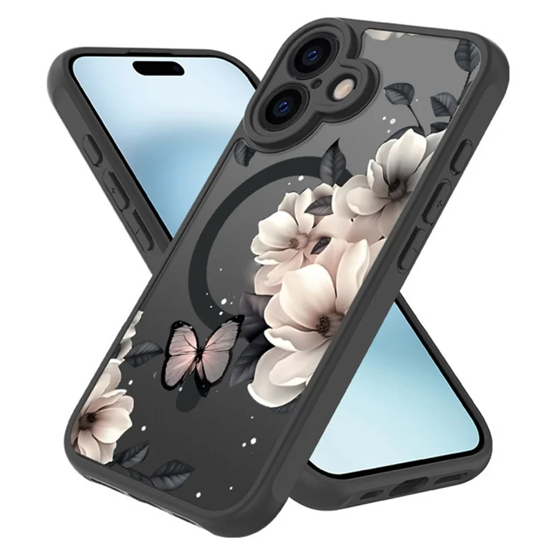 For iPhone 16 Case Compatible with MagSafe Ink Painting Butterfly Pattern TPU+PC Phone Cover