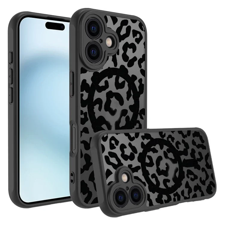 For iPhone 16 Case Compatible with MagSafe Leopard Pattern TPU+PC Phone Cover