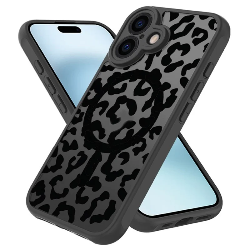 For iPhone 16 Case Compatible with MagSafe Leopard Pattern TPU+PC Phone Cover