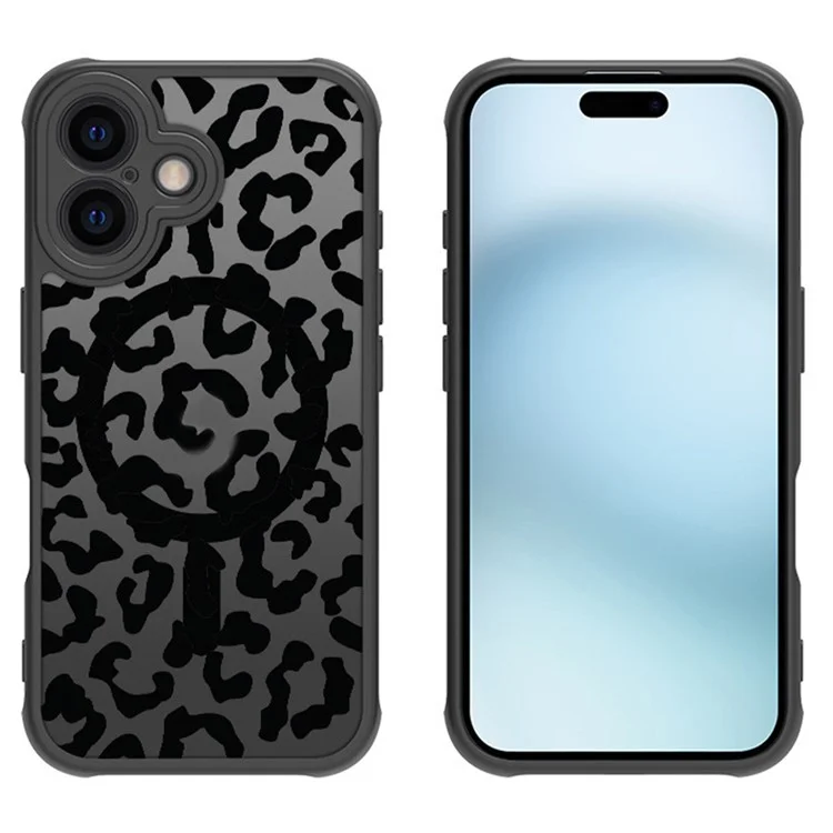 For iPhone 16 Case Compatible with MagSafe Leopard Pattern TPU+PC Phone Cover