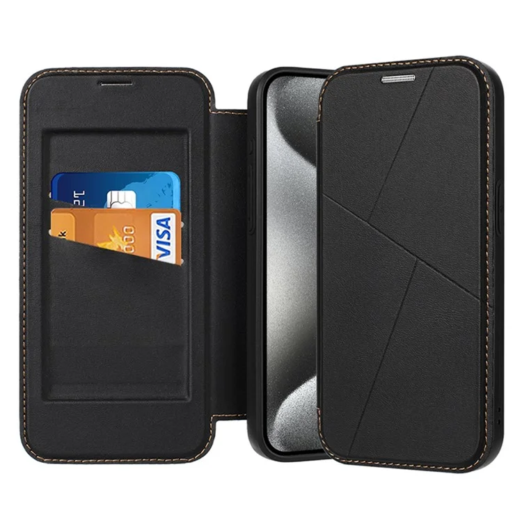 Para Iphone 15 Pro Case Magnetic Caseo Ranura Ranura de Cuero Flip Telephip Cover - Negro