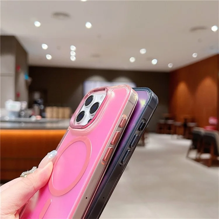 For iPhone 16 Pro Max Case Compatible with MagSafe Chameleon Design TPU+PC Phone Cover with Wrist Strap - White