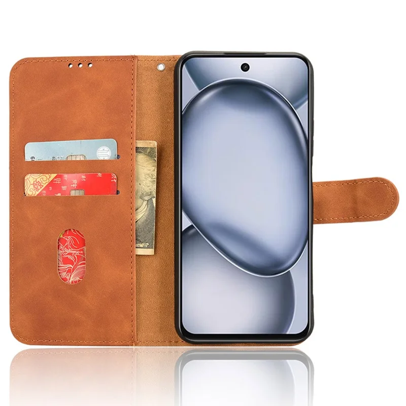 For itel A80 4G Leather Case Skin-Feel Anti-Drop Wallet Flip Phone Cover - Brown