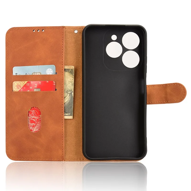 For itel A80 4G Leather Case Skin-Feel Anti-Drop Wallet Flip Phone Cover - Brown