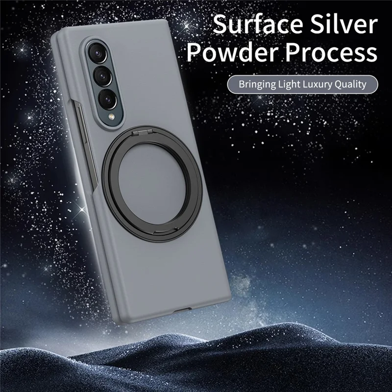 For Samsung Galaxy Z Fold3 5G Magnetic Case Ring Kickstand Hard PC Cover with Tempered Glass Screen Film - Grey