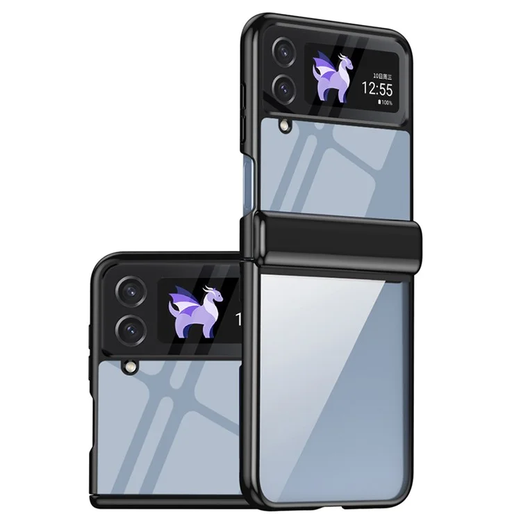 Для Samsung Galaxy Z Flip3 5G Case Electroplating Transparent PC Phone Cover with Hinge - Black